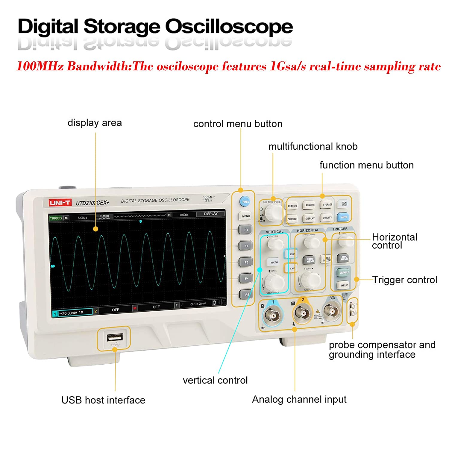UTD2102CEX+ Precyzyjny oscylos – Digital Storage Oscilloscope 100Mhz recenzja i cena